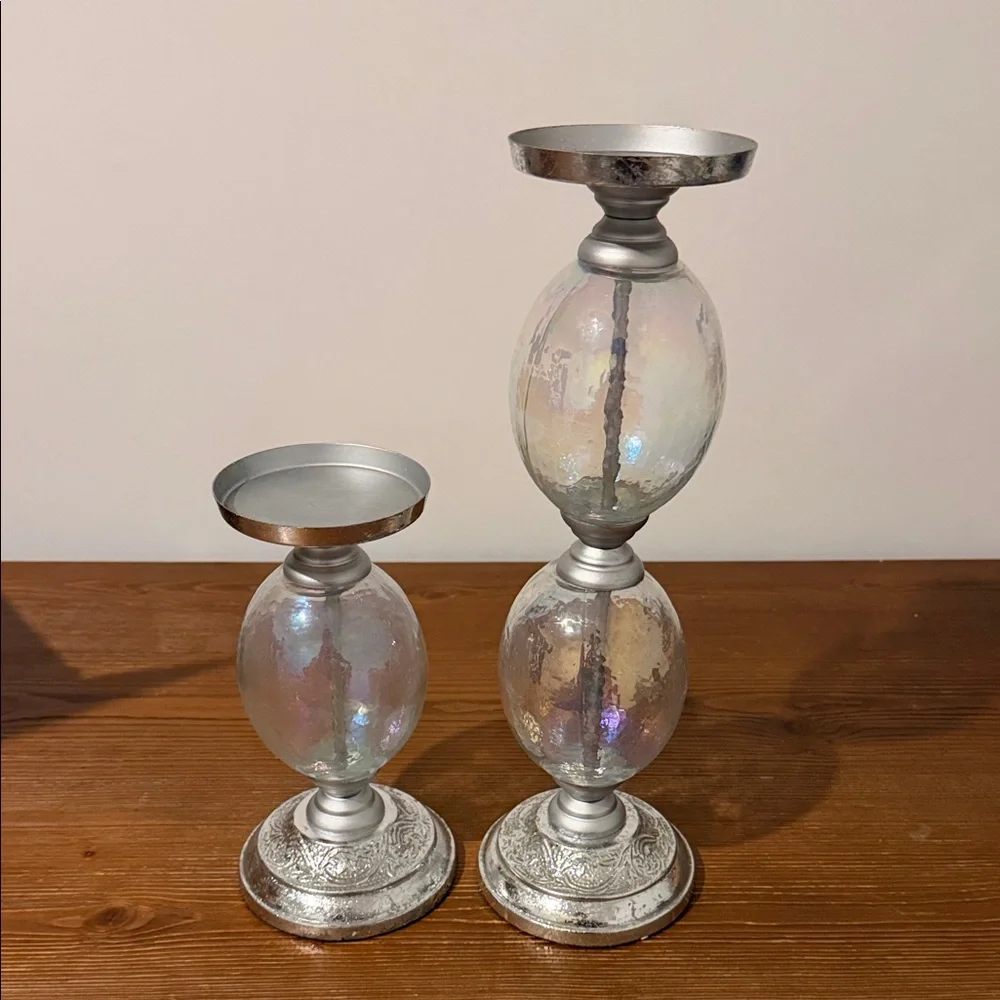 Glass Pillar Candle Holder 2pc Set